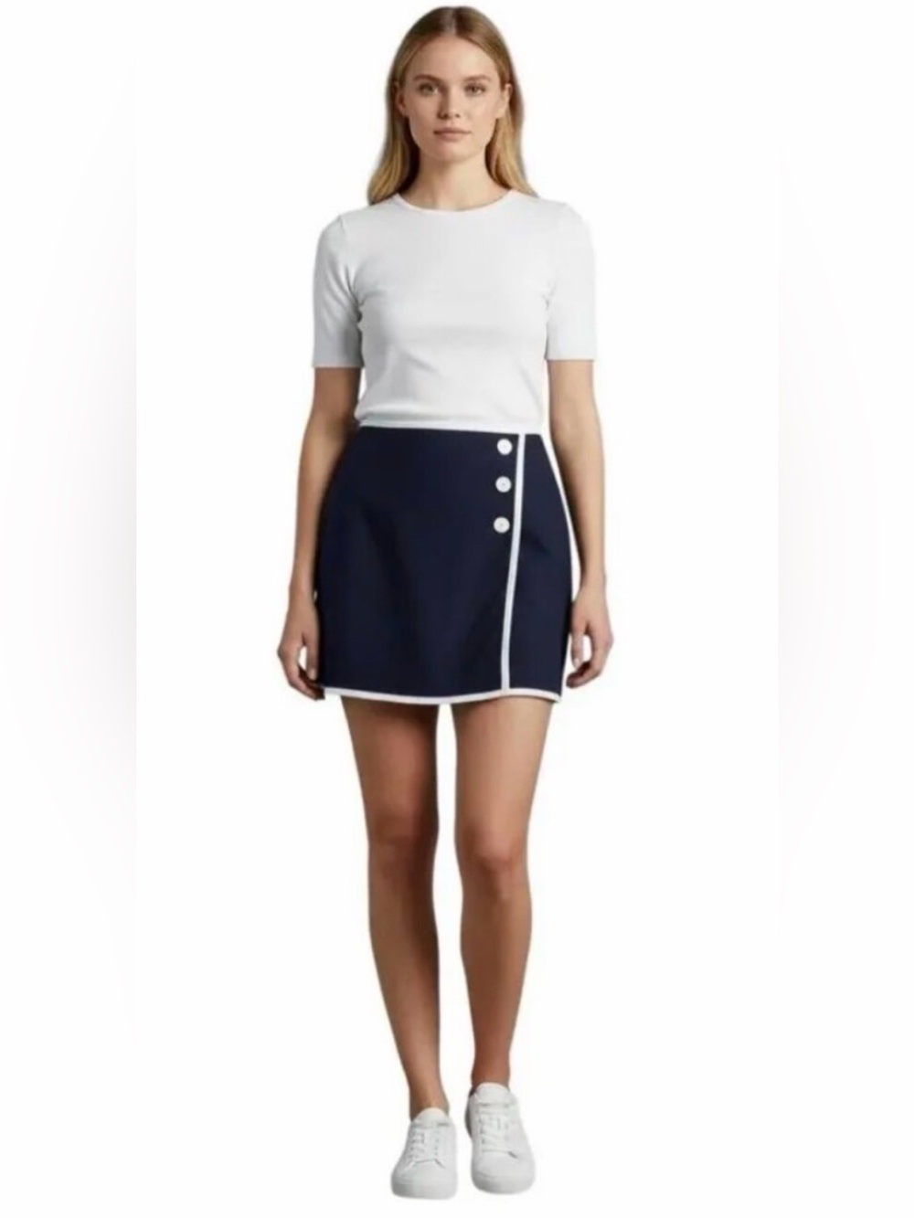LOFT Navy Blue Nautical Linen Skirt